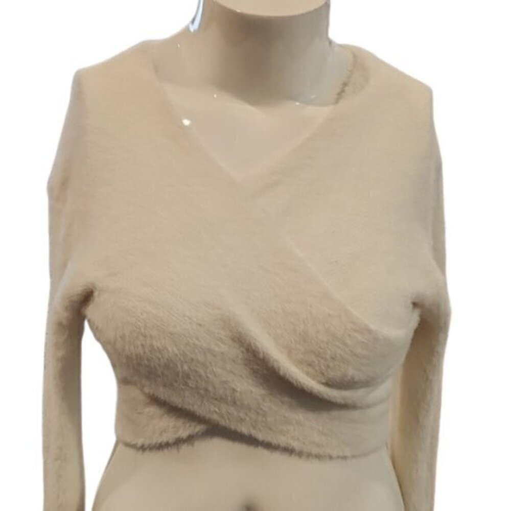 [Shein] White Fuzzy Long Sleeve Crop Top - Size L